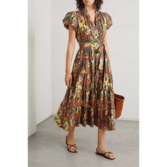 Ulla Johnson Dresses & Skirts - Ulla Johnson Green Brown Floral Midi Dress
